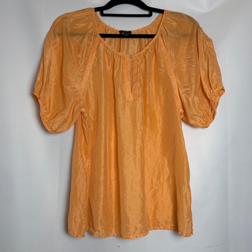 Talbots Petites 100% Silk Marigold Puff Sleeve Peasant‎ Blouse Top Medium Career
